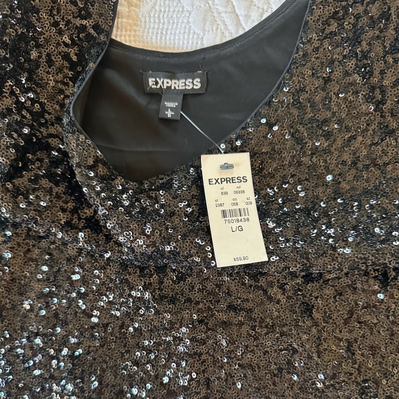 Black Sequin Top Express Size Large NWT - Picture 3 of 5